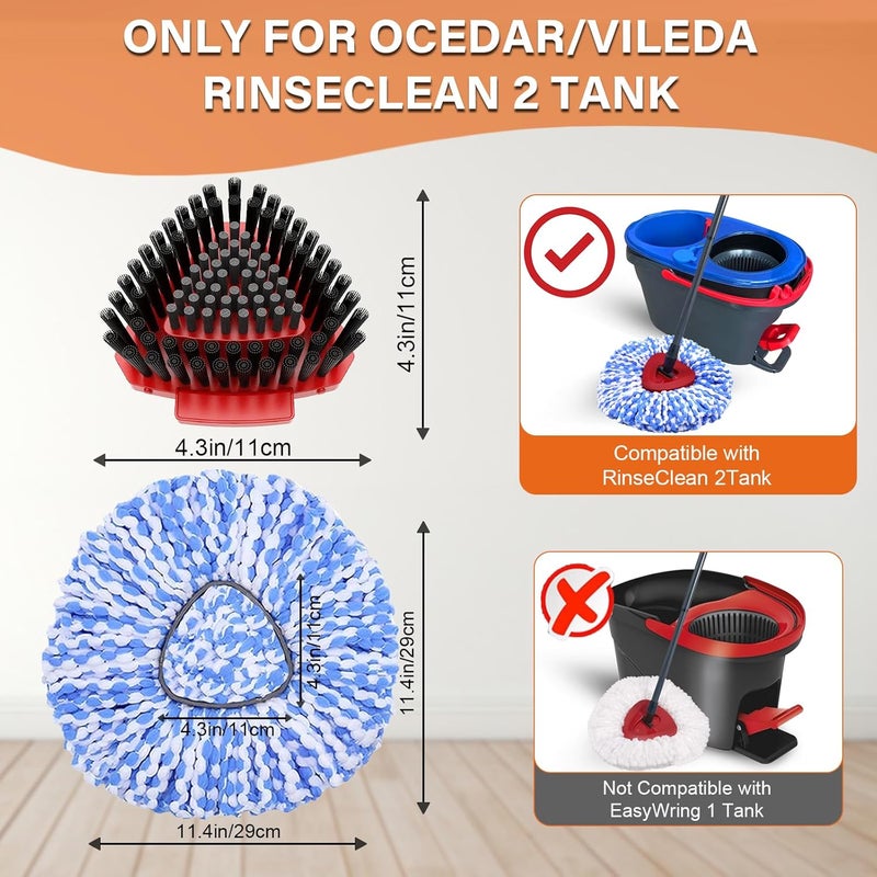 Fatmass Spin Mop Head Replacement for O Cedar RinseClean 2-Tank System,2 Mop Replace Heads + 1 Upgrade Scrubber Brush, 100% Microfiber Mop Refills Deep Cleaning Machine Washable - Image 2